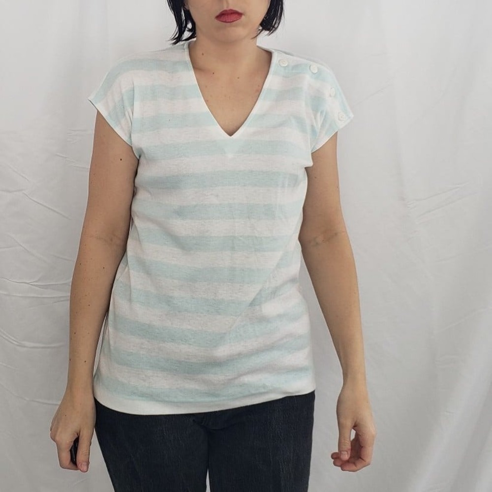 80s Jantzen Blue and White Striped Shirt